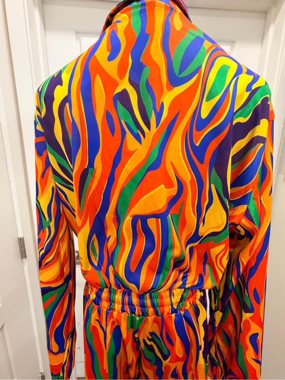 SOLD!!!! Vibrant Multi-Color Drawstring Waist Long-Sleeve Romper - Picture 6 of 7